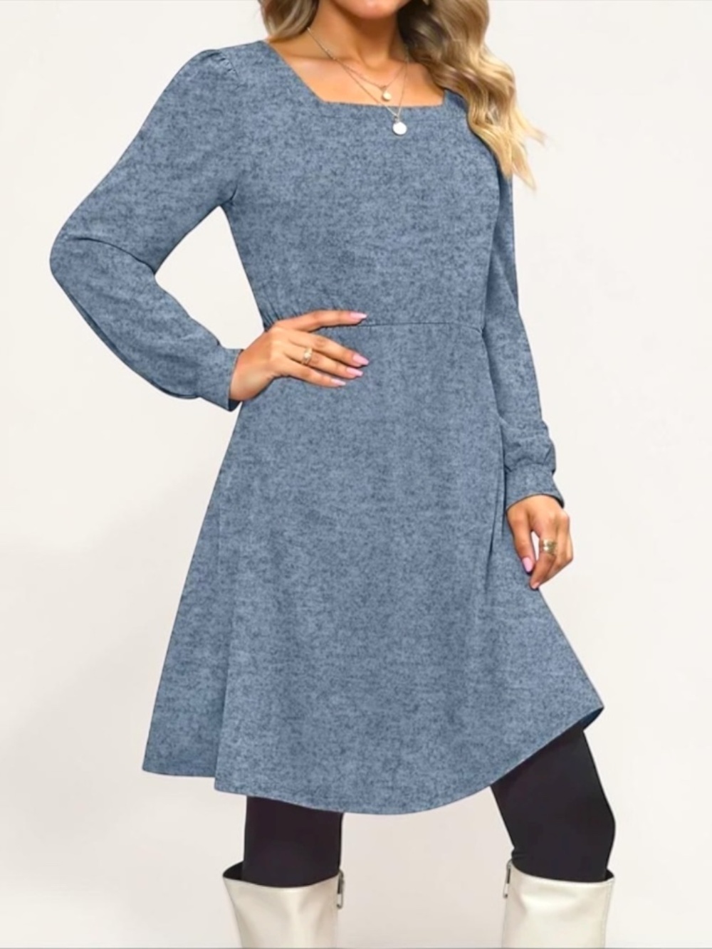 NWT Fantaslook Gray Sweater Dress XL Square Neck Long Sleeve Pockets - Picture 9 of 15